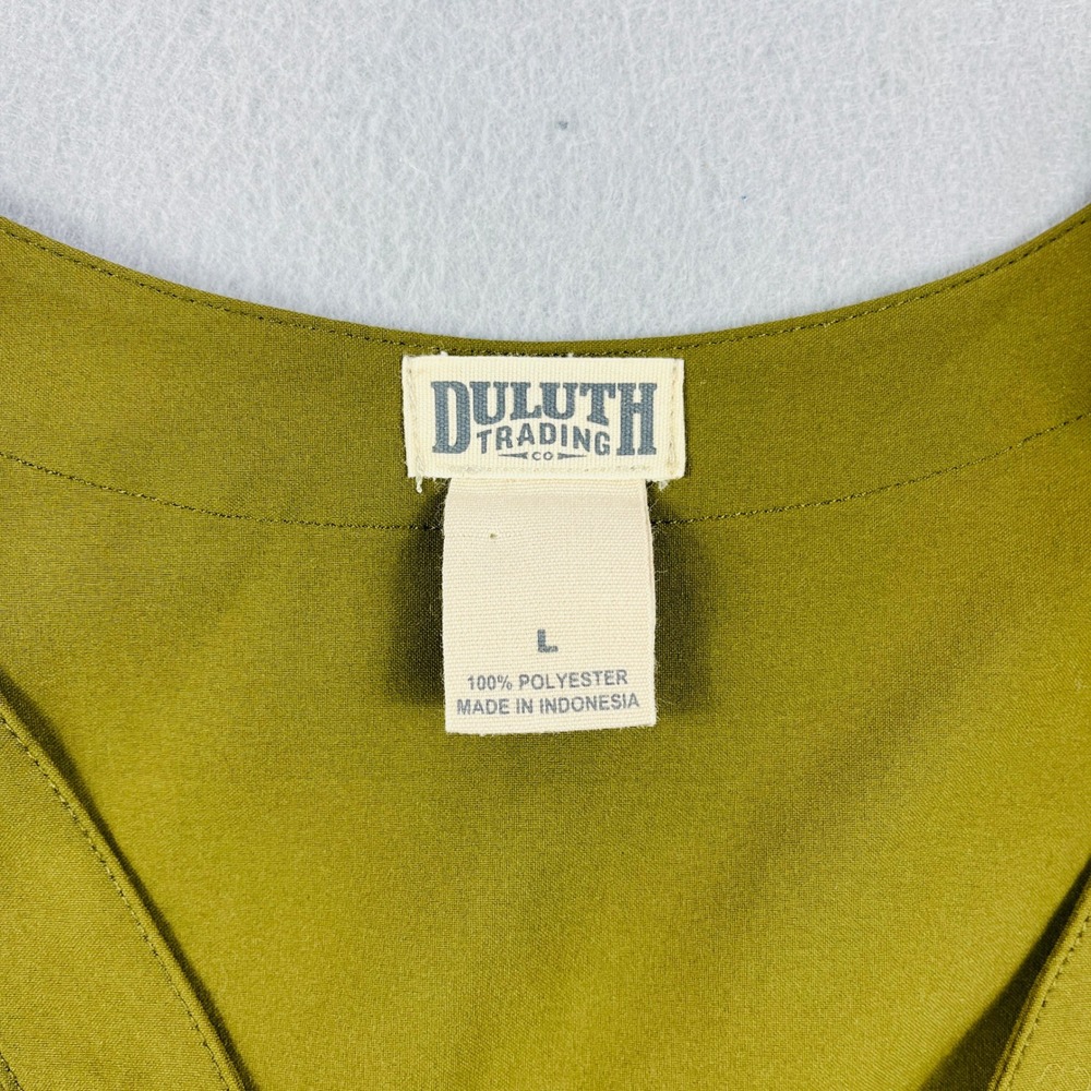 Duluth Trading Co Womens Large Olive Green V-Neck Long‎ Sleeve Tunic Zip Pockets - Picture 5 of 5